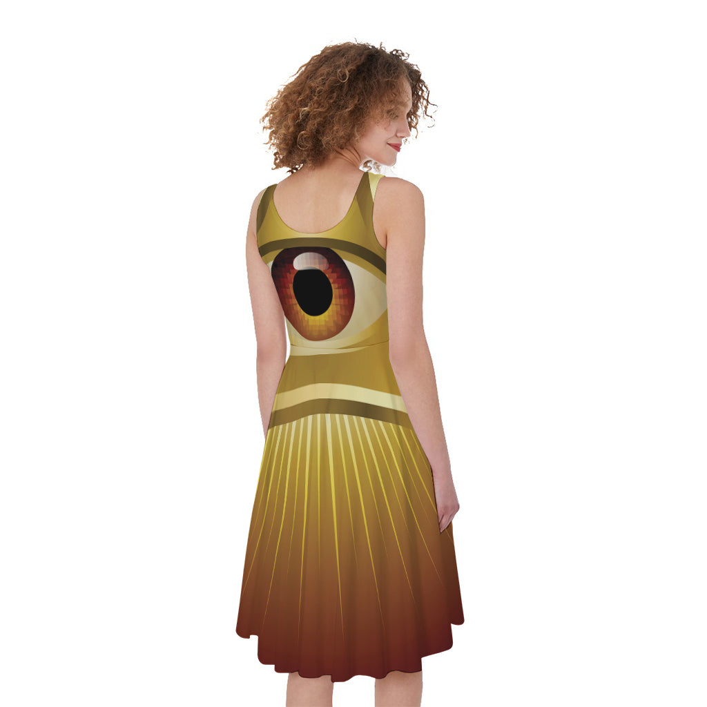Masonic Eye Sight Print Women's Sleeveless Dress