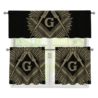 Masonic Freemasonry Print 3 Piece Kitchen Curtains