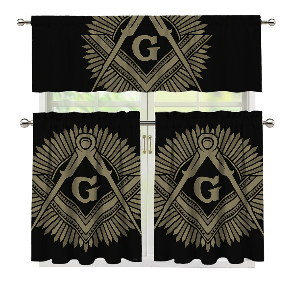 Masonic Freemasonry Print 3 Piece Kitchen Curtains