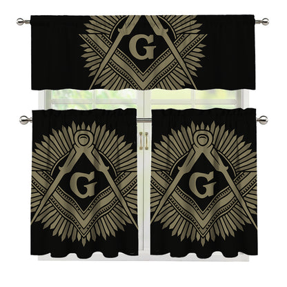 Masonic Freemasonry Print 3 Piece Kitchen Curtains