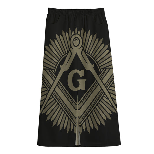 Masonic Freemasonry Print Cotton Front Slit Maxi Skirt
