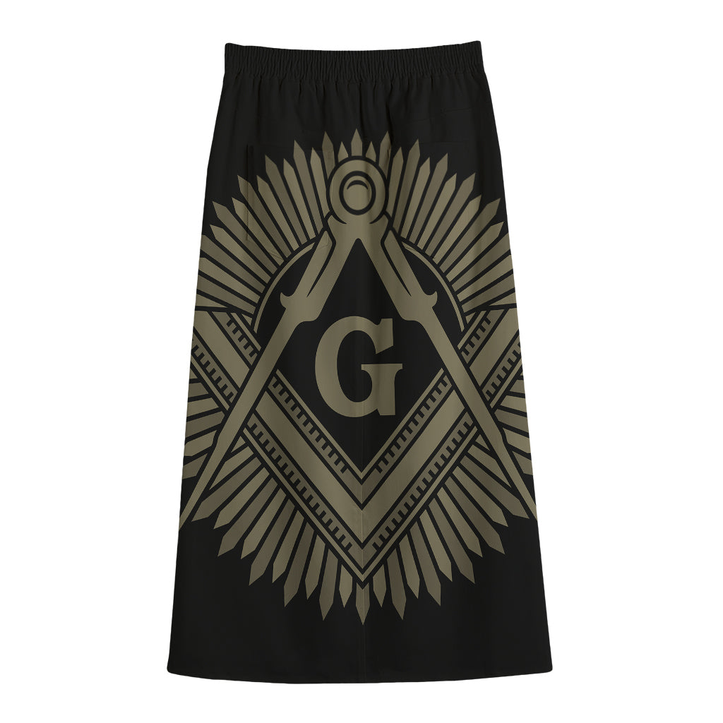 Masonic Freemasonry Print Cotton Front Slit Maxi Skirt