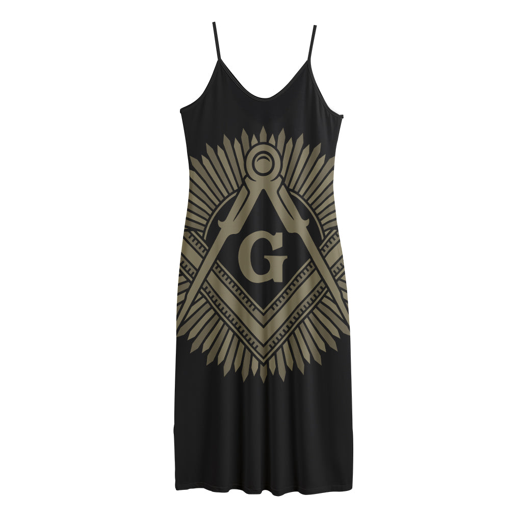 Masonic Freemasonry Print Jersey Midi Cami Dress