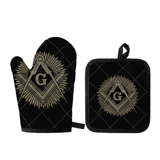 Masonic Freemasonry Print Oven Mitt And Pot Holder Set