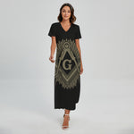 Masonic Freemasonry Print Short Sleeve Maxi Dress