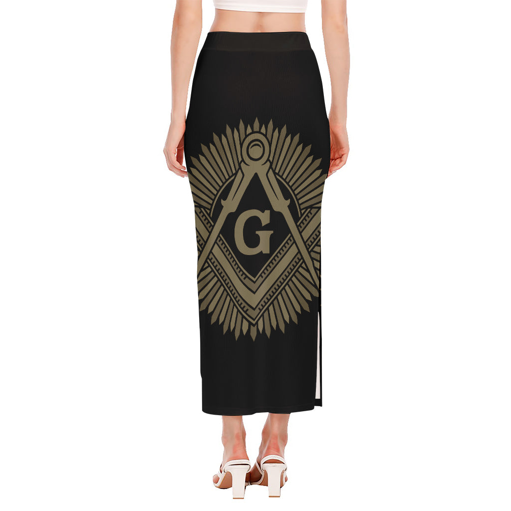 Masonic Freemasonry Print Side Slit Maxi Skirt
