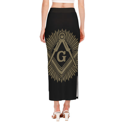 Masonic Freemasonry Print Side Slit Maxi Skirt