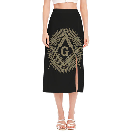 Masonic Freemasonry Print Side Slit Midi Skirt