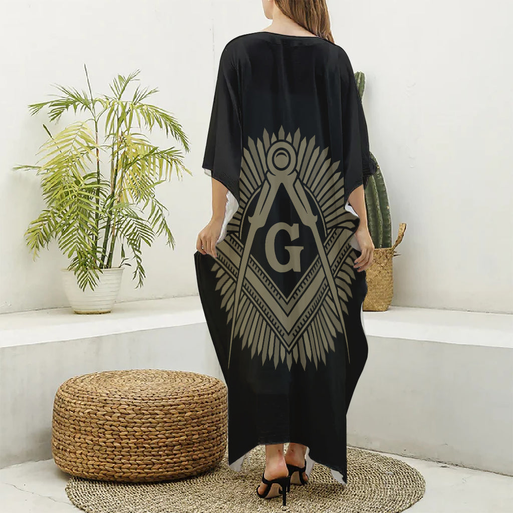 Masonic Freemasonry Print Silk V-Neck Kaftan Dress