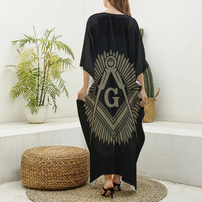 Masonic Freemasonry Print Silk V-Neck Kaftan Dress