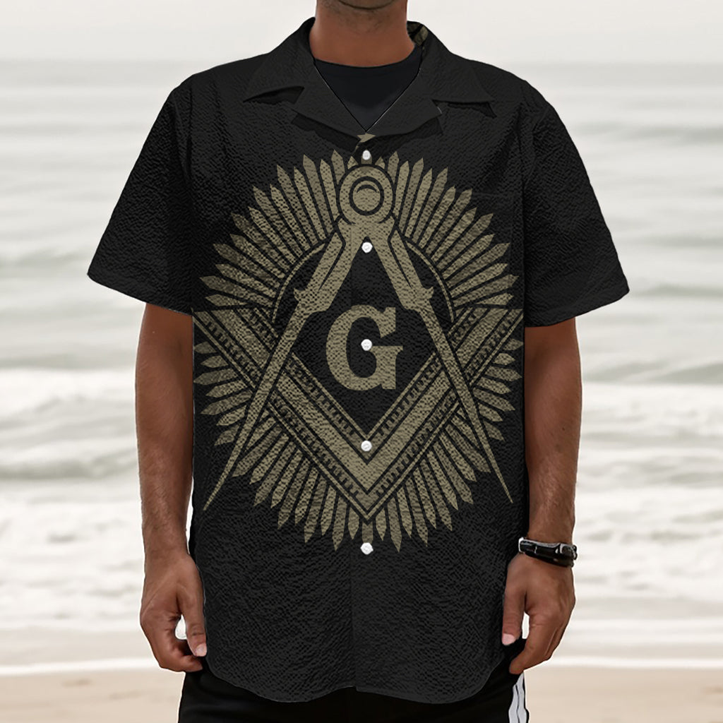 Masonic Freemasonry Print Textured Short Sleeve Shirt