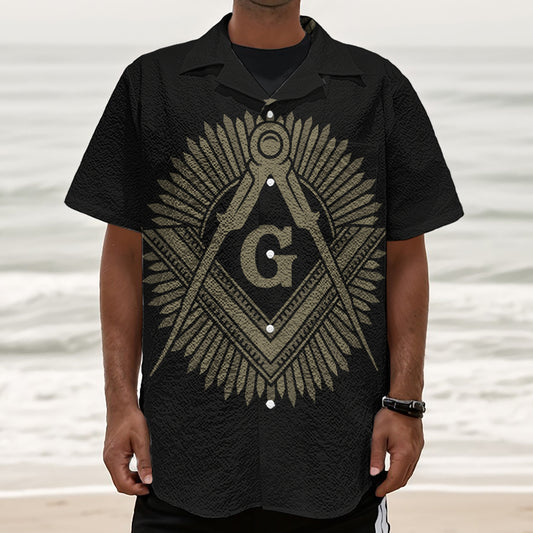 Masonic Freemasonry Print Textured Short Sleeve Shirt