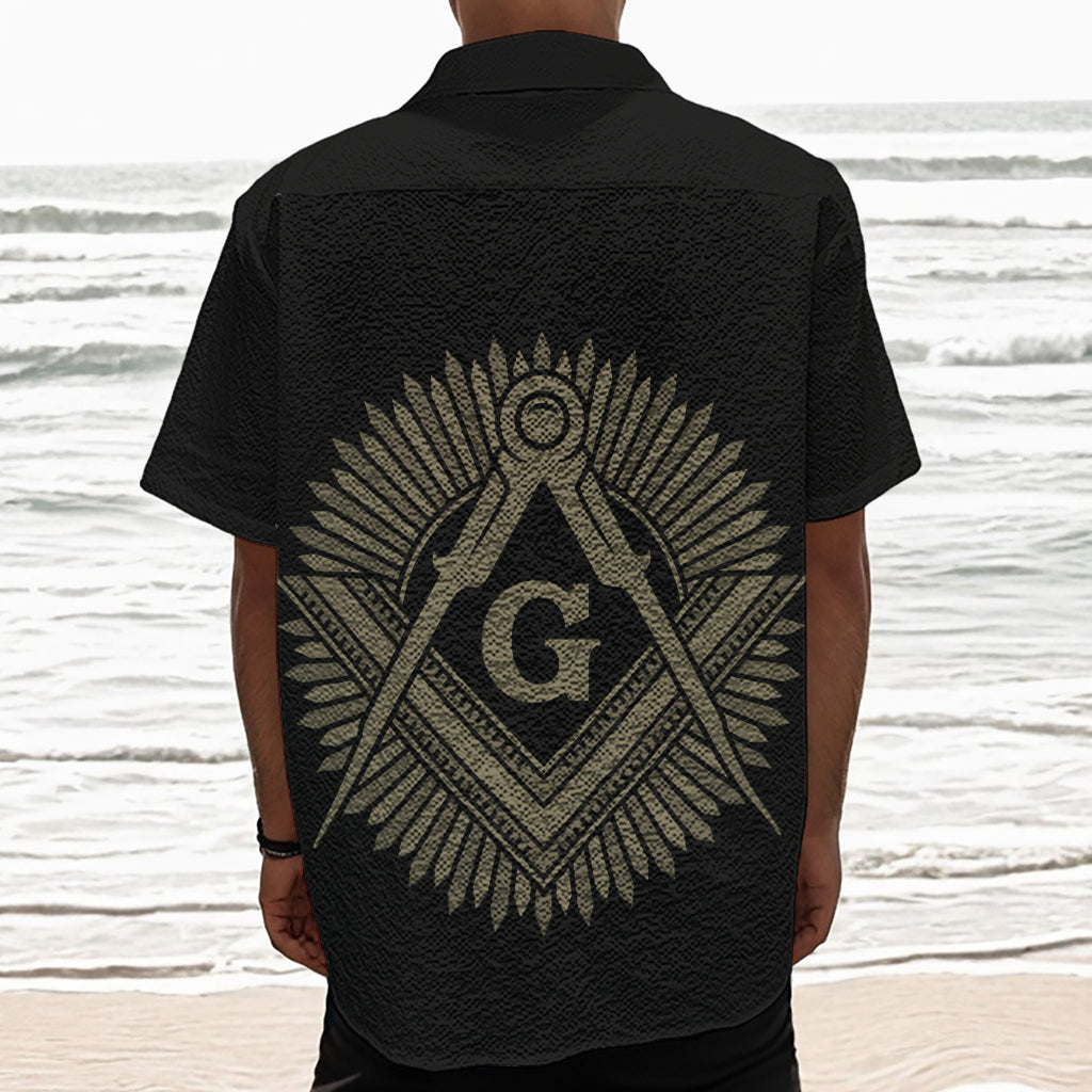 Masonic Freemasonry Print Textured Short Sleeve Shirt