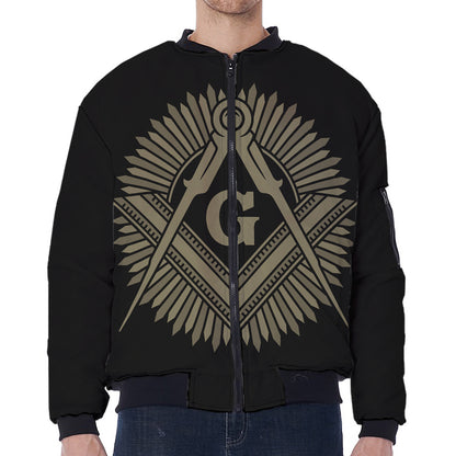 Masonic Freemasonry Print Zip Sleeve Bomber Jacket
