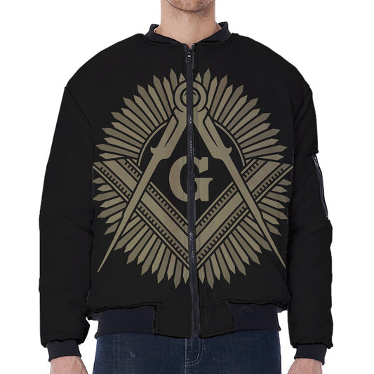 Masonic Freemasonry Print Zip Sleeve Bomber Jacket