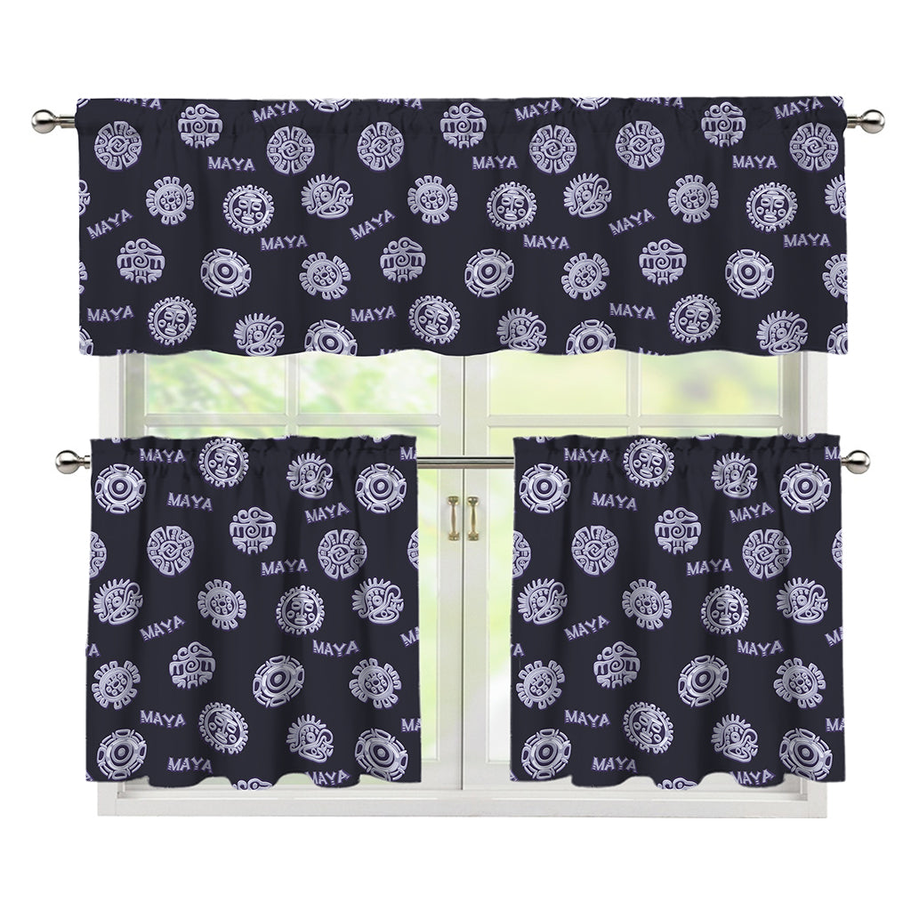 Maya Symbol Pattern Print 3 Piece Kitchen Curtains