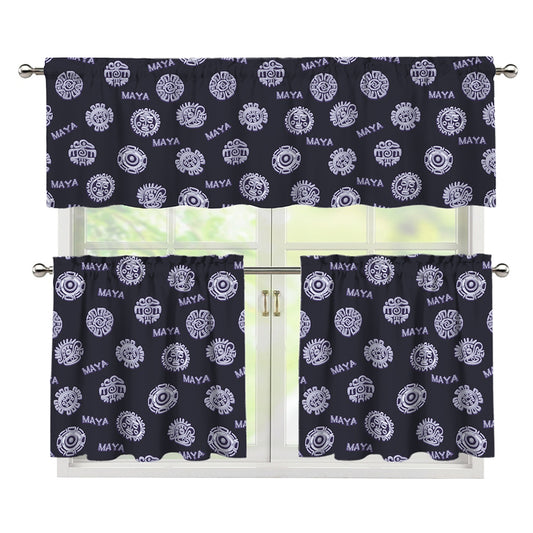 Maya Symbol Pattern Print 3 Piece Kitchen Curtains
