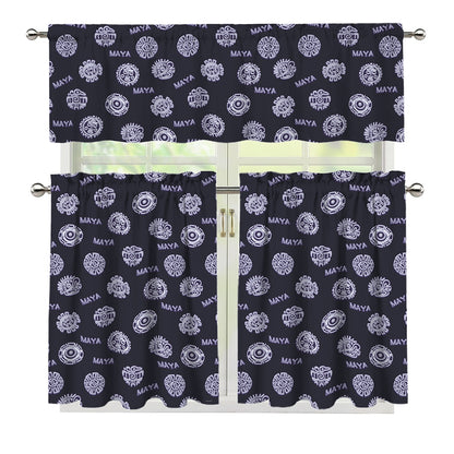 Maya Symbol Pattern Print 3 Piece Kitchen Curtains