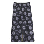 Maya Symbol Pattern Print Cotton Front Slit Maxi Skirt