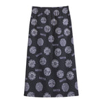 Maya Symbol Pattern Print Cotton Front Slit Maxi Skirt