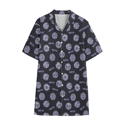 Maya Symbol Pattern Print Cotton Hawaiian Shirt