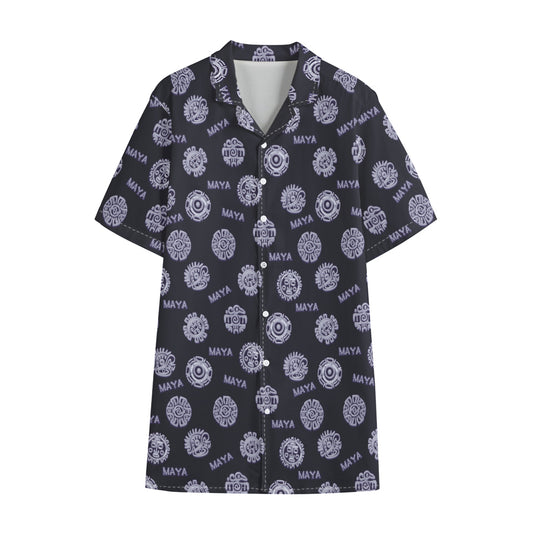 Maya Symbol Pattern Print Cotton Hawaiian Shirt