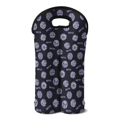 Maya Symbol Pattern Print Double Neoprene Wine Tote
