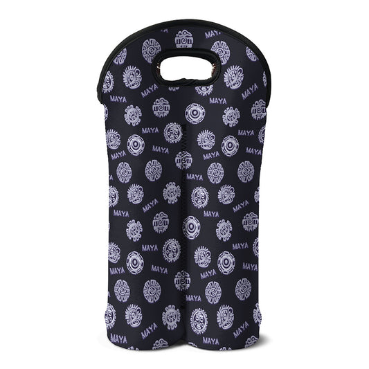 Maya Symbol Pattern Print Double Neoprene Wine Tote