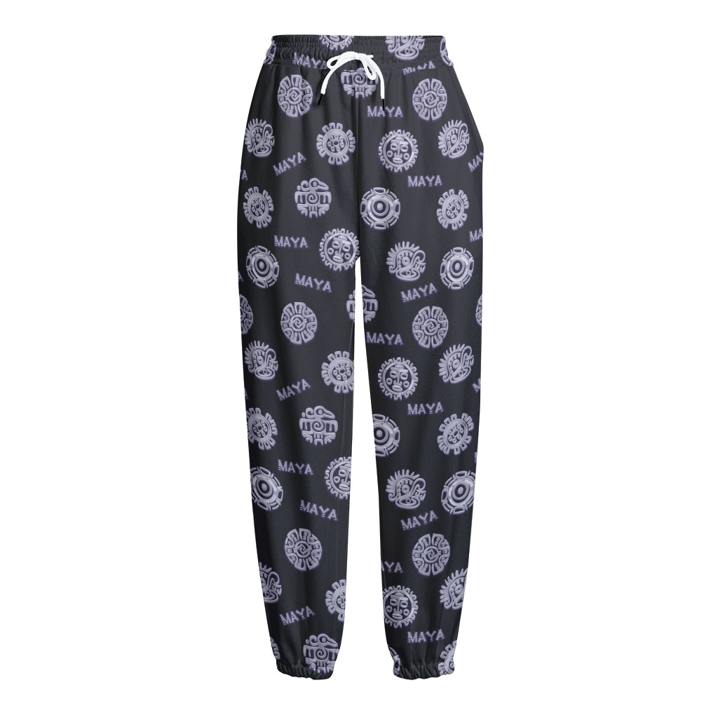 Maya Symbol Pattern Print Fleece Lined Knit Pants