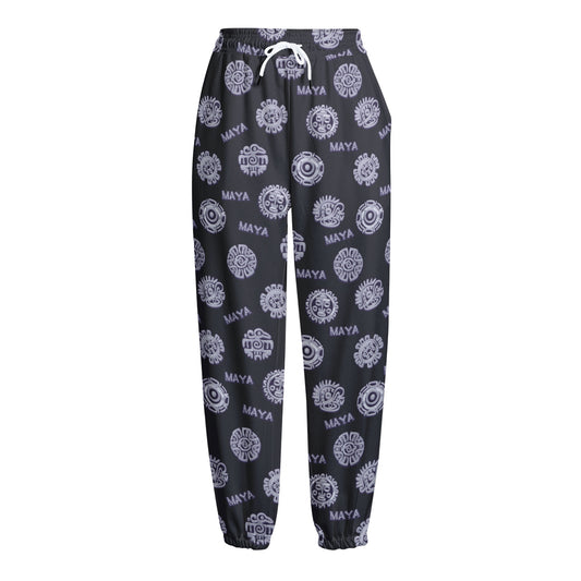 Maya Symbol Pattern Print Fleece Lined Knit Pants