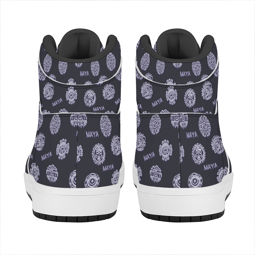 Maya Symbol Pattern Print High Top Leather Sneakers