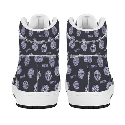 Maya Symbol Pattern Print High Top Leather Sneakers