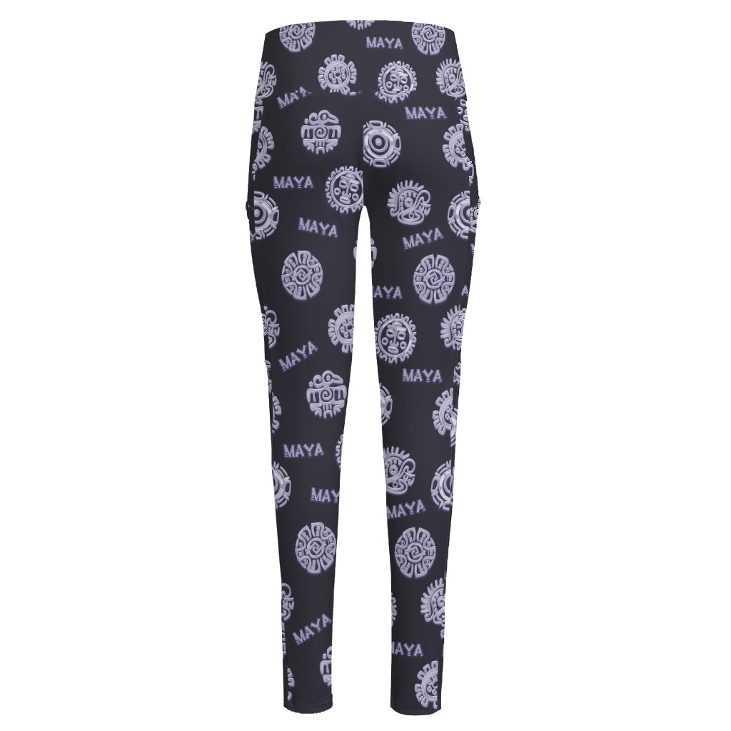 Maya Symbol Pattern Print High-Waisted Pocket Leggings