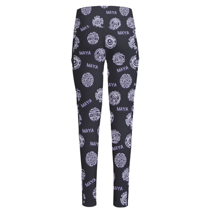 Maya Symbol Pattern Print High-Waisted Pocket Leggings