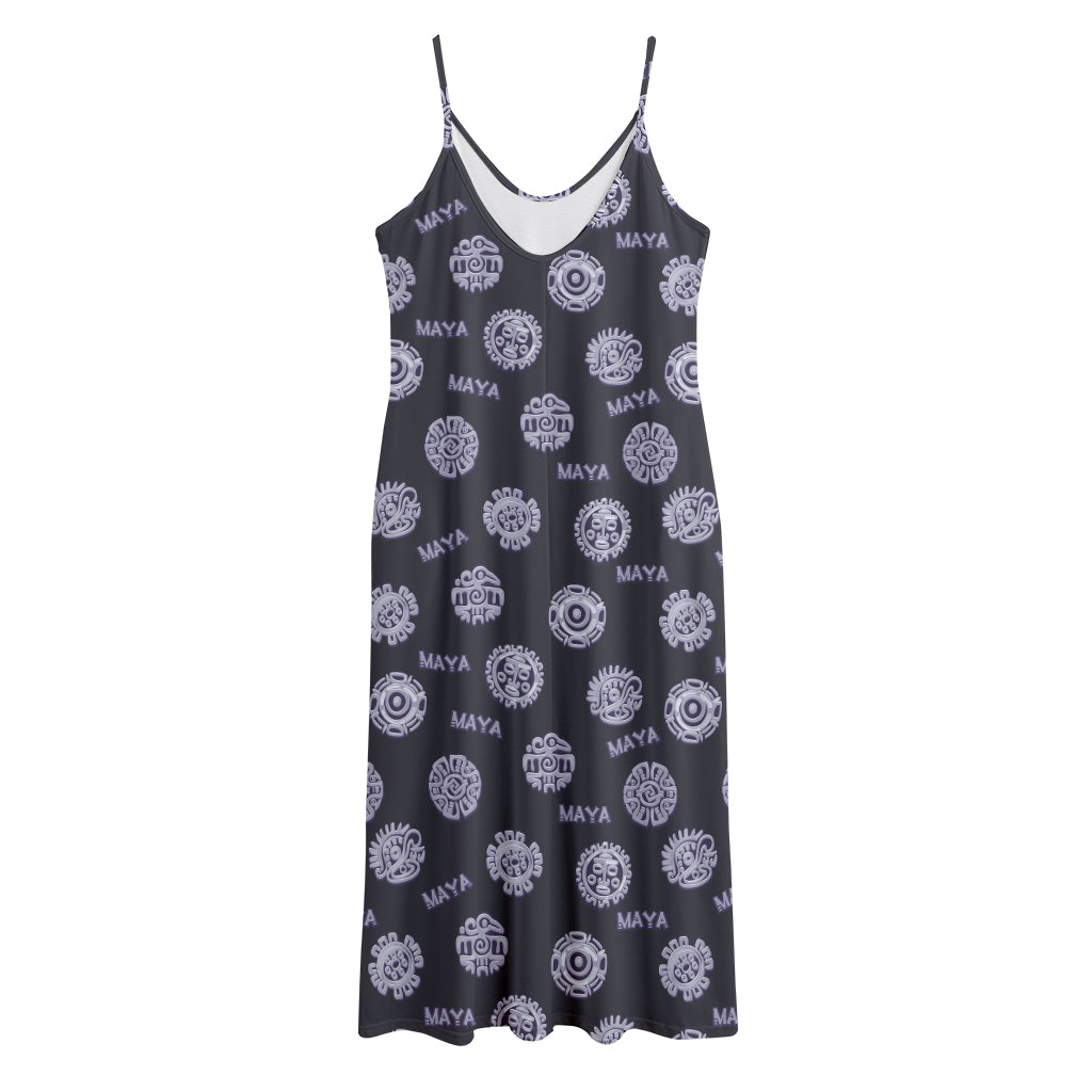 Maya Symbol Pattern Print Jersey Midi Cami Dress