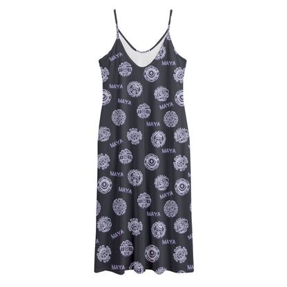 Maya Symbol Pattern Print Jersey Midi Cami Dress