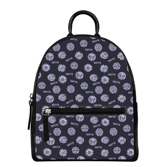 Maya Symbol Pattern Print Leather Backpack
