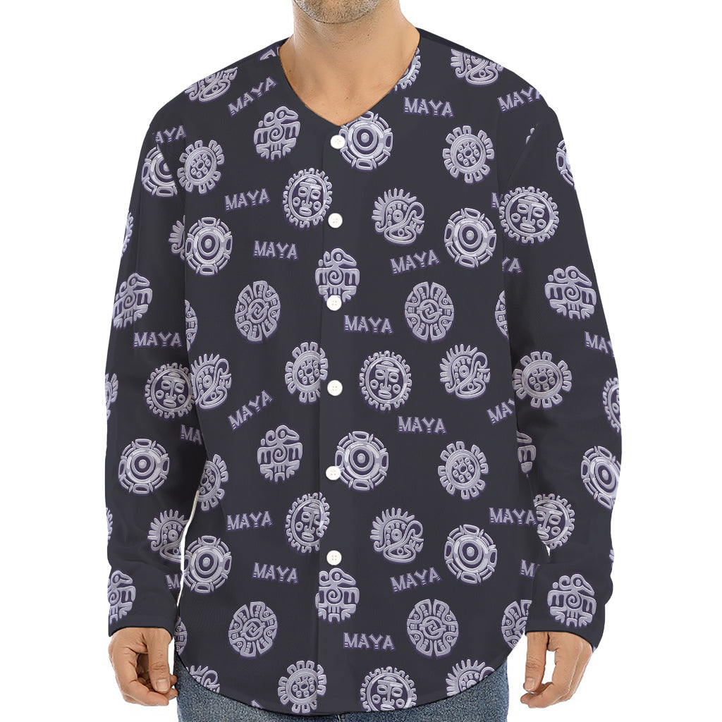 Maya Symbol Pattern Print Long Sleeve Baseball Jersey