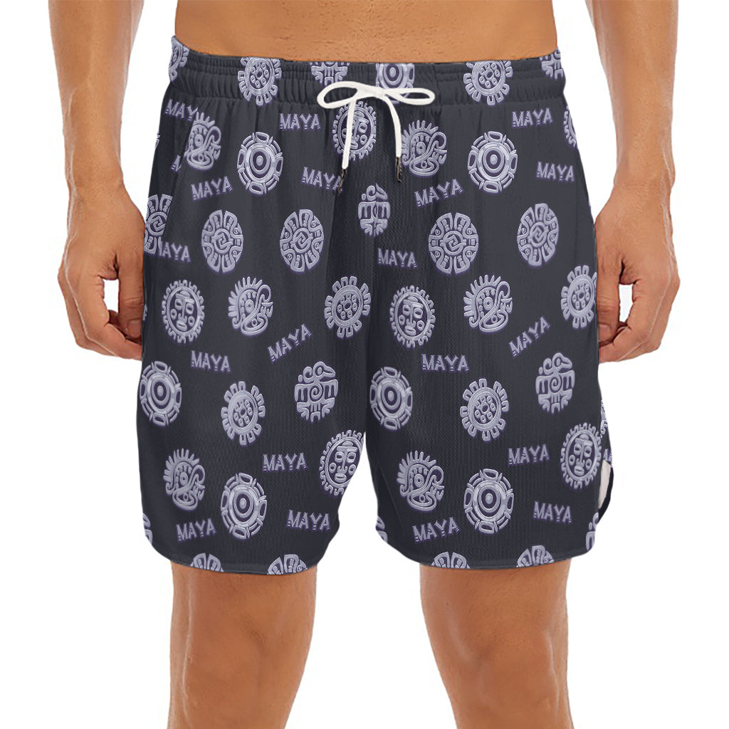 Maya Symbol Pattern Print Men's Split Running Shorts