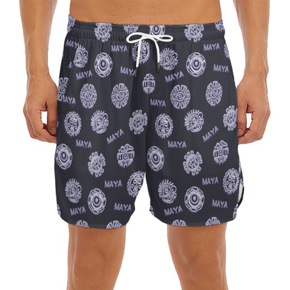 Maya Symbol Pattern Print Men's Split Running Shorts