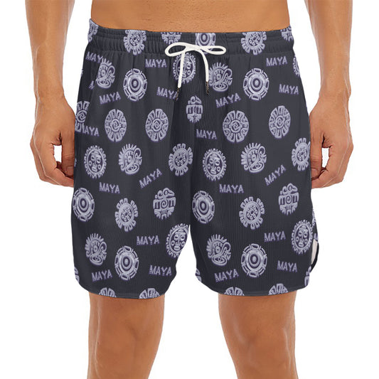 Maya Symbol Pattern Print Men's Split Running Shorts