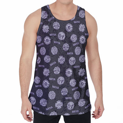 Maya Symbol Pattern Print Men's Velvet Tank Top