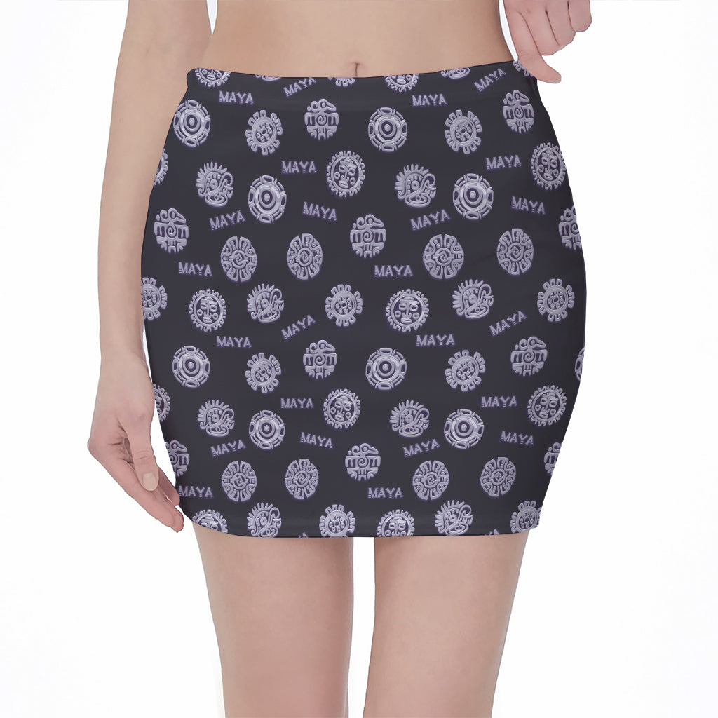 Maya Symbol Pattern Print Pencil Mini Skirt