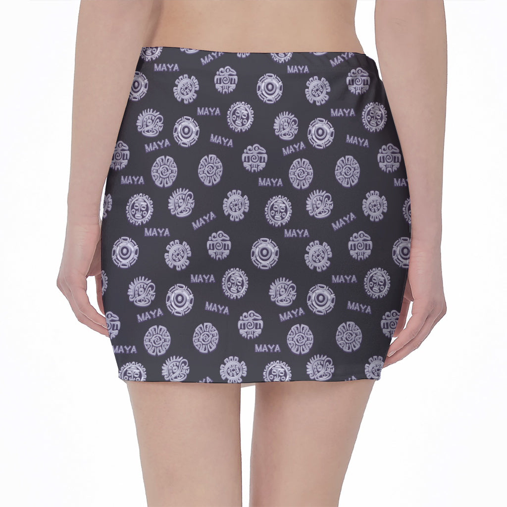 Maya Symbol Pattern Print Pencil Mini Skirt