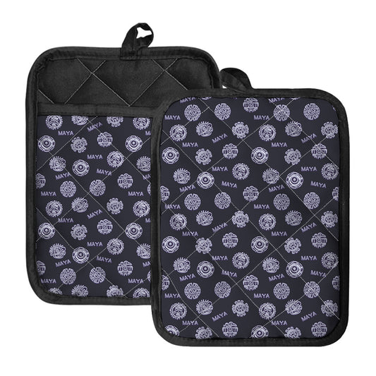 Maya Symbol Pattern Print Pot Holders With Pocket