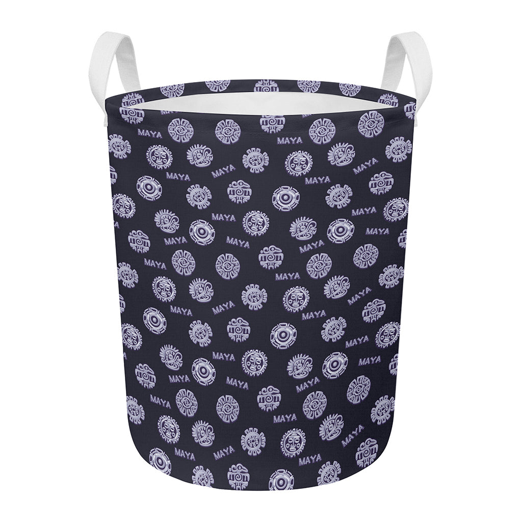 Maya Symbol Pattern Print Round Laundry Basket