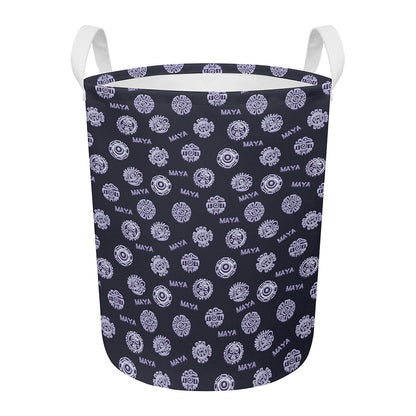 Maya Symbol Pattern Print Round Laundry Basket
