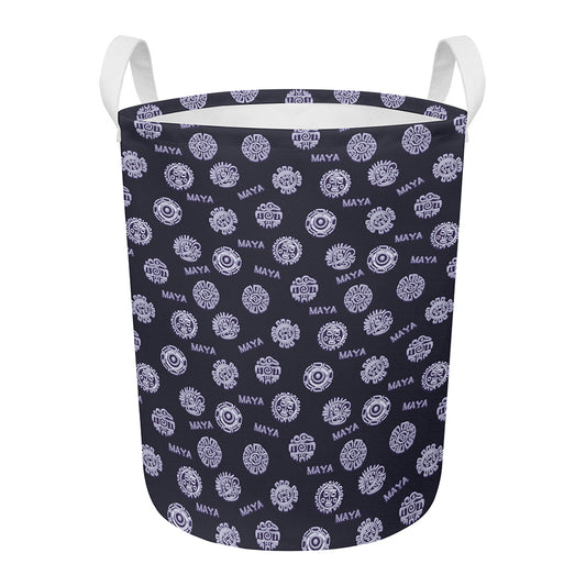 Maya Symbol Pattern Print Round Laundry Basket