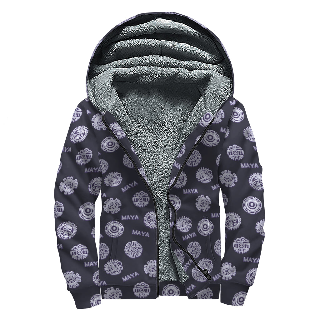Maya Symbol Pattern Print Sherpa Lined Zip Up Hoodie