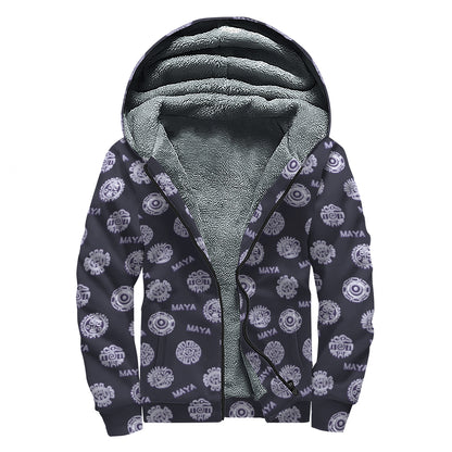 Maya Symbol Pattern Print Sherpa Lined Zip Up Hoodie